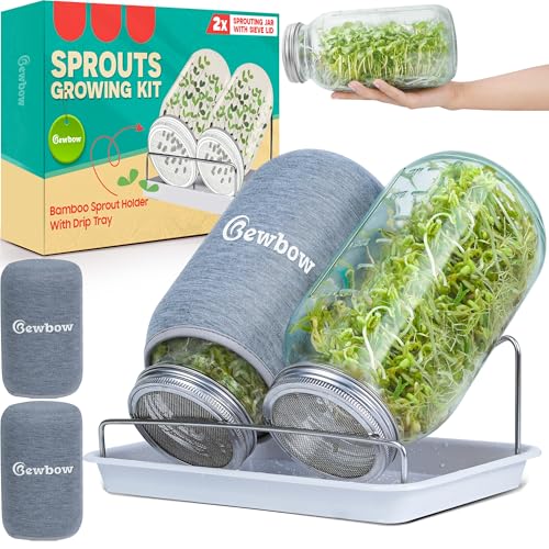 [LARGE SIZE] 2000ml(68oz) Seed Sprouting Mason Jar Kit with Stand,Drain Tray, Screen Lids,Blackout