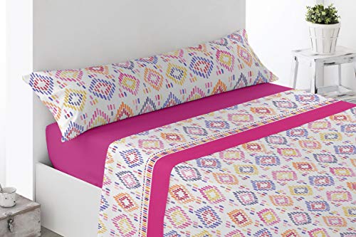 Juego de sábanas Estampadas de Microfibra Transpirable Mod. Sosbar (Disponible en Varios tamaños y Colores) (Fucsia, Cama de 90 cm (90_x_190/200 cm)) Cover