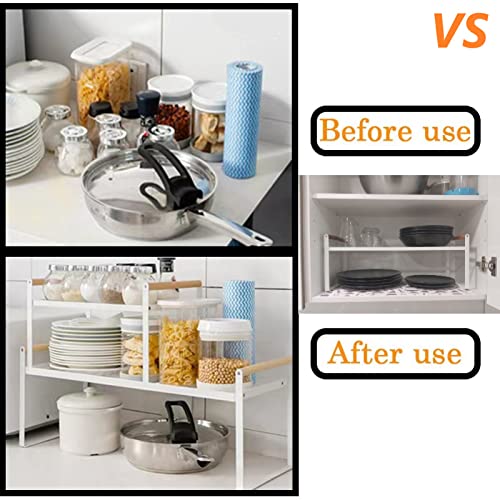 Hgyze Carbon Steel Kitchen Counter Shelf Organizer, Sturdy Cupboard Stand Pantry Shelves - Add Storage Space To The Countertop Bedroom Bathroom Office, Stackable Spice Rack (White, 13“X8.8”) #TOP2