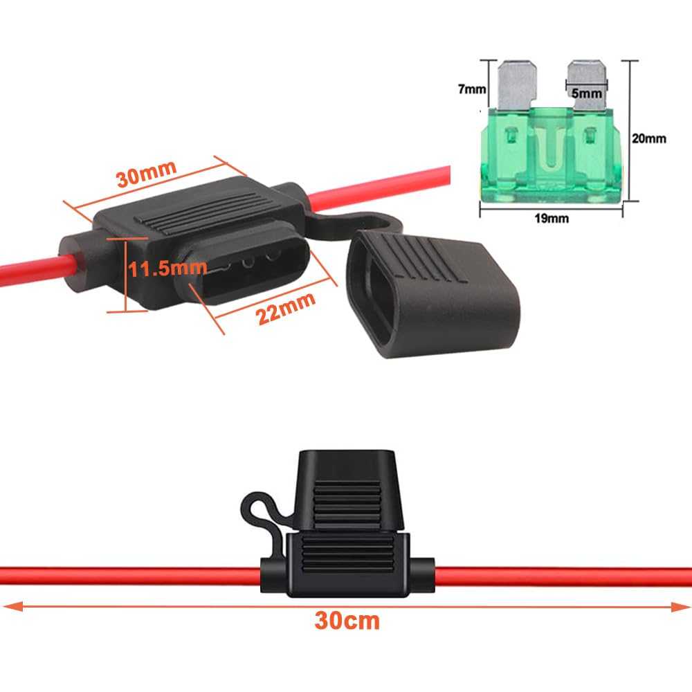 5 Sztuk 32V Średni Uchwyt Bezpiecznika Inline, Wodoodporny Uchwyt Bezpiecznika Samochodowego z Przewodem 16 AWG, Bezpłatne 10 Sztuk Standardowy Bezpieczników i Ściągacz Bezpieczników