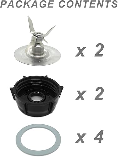 Miniatura 4 de Paquete de 2 piezas de repuesto para licuadora, cuchilla trituradora de hielo con tapa base de 2 tarros y 4 juntas de anillo de sellado de goma para