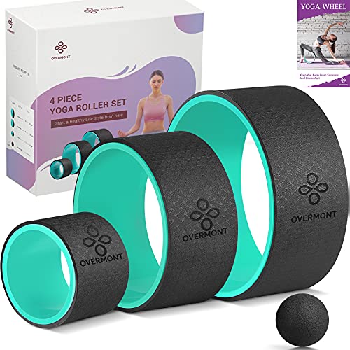 OVERMONT Ruota Yoga Set 3 Confezione Yoga Wheel in Schiuma Perfetti per Schiena Stretching e Fitness, Meditazione Pilates, Aumentano Forza e Flessibilità, Palla da Massaggio Inclusa