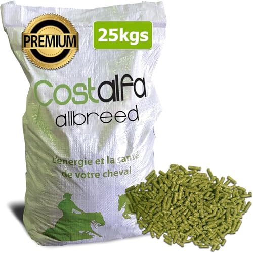 Costalfa Allbreed 25kg, Alimentation Chevaux, Granulés complets pour Ration Quotidienne avec de la Luzerne, Orge et du Son. Fort en vitamines A-D et E. Idéal pour Poulain, pouliches et poulinières.