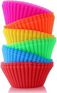 BiaoGan Silicone Cupcake Baking Cups, Multi Color Reusable Muffin Cup Liners, Rainbow Cupcake Wrappers, 24-Pack, 6 Vibrant Colors