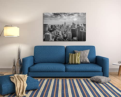 Office Wall Decor Nyc Skyline Black And White Canvas Wall Art New York City Picture Printing Urban View Wall Painting For Home Bathroom Poster Framed Ready To Hang(36X24 Inches) #TOP2