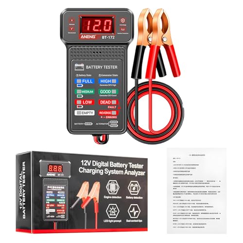 12V Digital Battery Tester, Voltmeter and Alternator Charging System Analyze with LED Display and LED Indication Automotive Alternator Voltmeter Charging System Analyzer for Trucks Boats Motorcycles