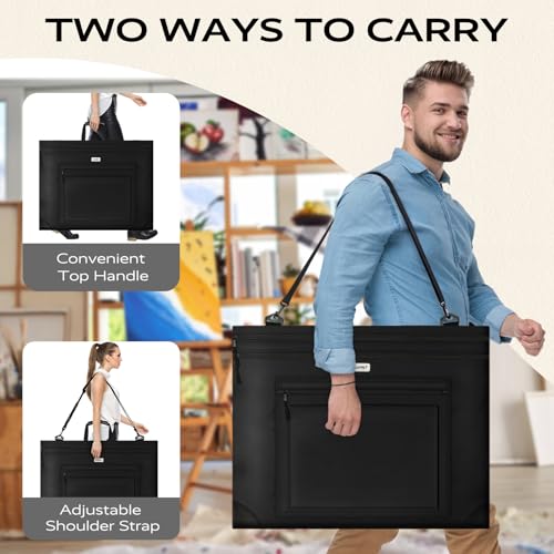JusArt Art Portfolio Bag, 24x36 Foldable Light Weight Portfolio Folder Case with Adjustable Shoulder Strap, Leather Corners, Waterproof Art Bag for Artists and Adults for Artwork, Poster, Sketching - Image 2