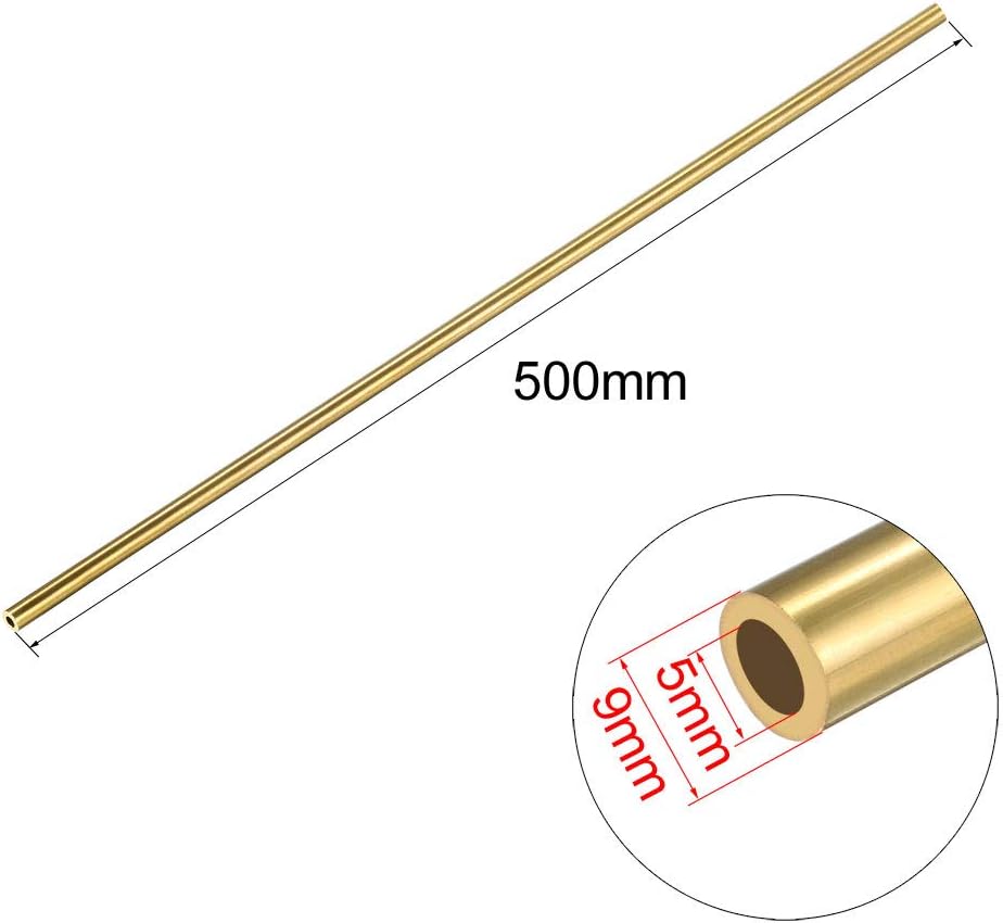 uxcell 5mm x 9mm x 500mm Brass Pipe Tube Round Bar Rod