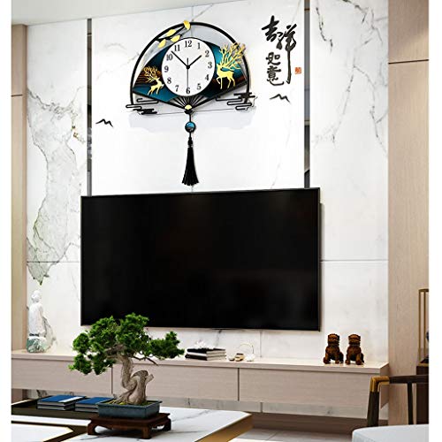 Wall Clocks Chinese Fan-shaped Big Wall Clock Deer Acrylic Big Wall Clock Creative Auspicious Modern Living Room Decoration Big Wall Clock Over 20 Inches Wall Clock Silent Non-Ticking D&eacute;cor steampunk buy now online