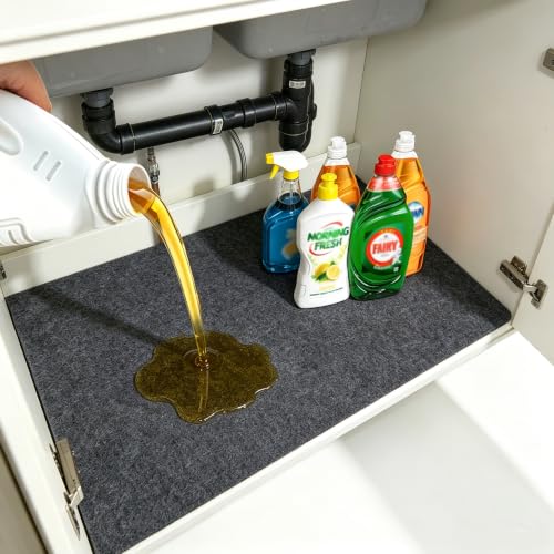 Under The Sink Mat,Kitchen Tray Drip,Cabinet,Absorbent Felt Layer Material,Backing Waterproof(36inches x 24inches) Charcoal