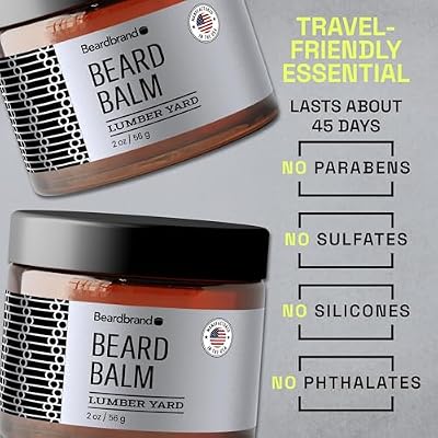 Beard Balm for Men - Utility Balm Travel Pack - Supports Thicker Beard, Lumber Yard Scent, Natural Ingredients Butter Reduces Dryness & Enhances Look - 2 oz