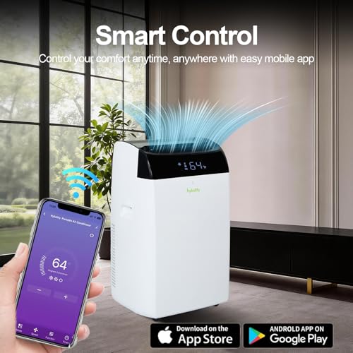 Image of Hykolity WiFi Enabled Portable Air Conditioners 14,000 BTU, Cools Rooms Up To 700 Sq.Ft, 42dB Dual Motor 5 in 1 Quiet Smart AC Unit with Cool, Fan, Dehumidifier, 24H Timer & Sleep Mode