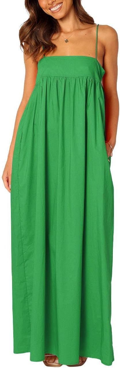 Backless, tied spaghetti straps, casual, loose, cutout maxi dress.