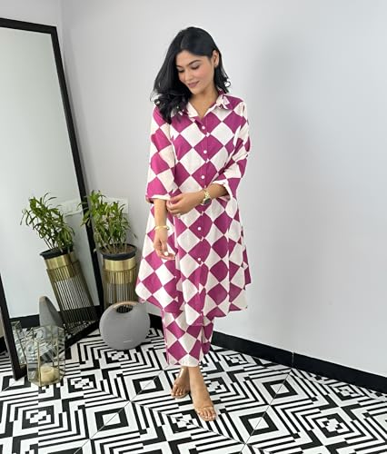 Image of LookMark Women's Cotton Blend Trendy Regular Fit Solid Printed Kurti with Stright Bottom |Kurti Set for Women