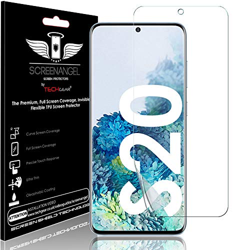 TECHGEAR Screen Protector fits Samsung Galaxy S20 [Screen Angel Edition] [In-Display Fingerprint Support][Case Friendly] [Bubble Free] [FULL Screen Coverage] HD Clear Flexible TPU Film