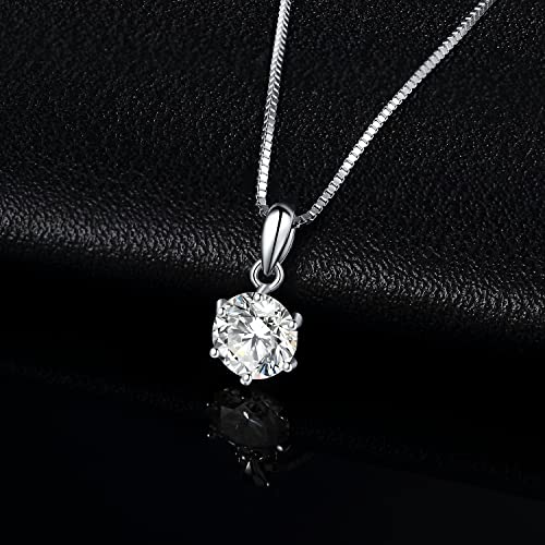 JewelryPalace Round 1ct 2ct 3ct Moissanite Solitaire Pendant Necklace for Women, Classic Simulated Diamond 925 Sterling Silver 14k White Gold Plated Necklaces for Her VVS D-F, 18 Inch Box chain3