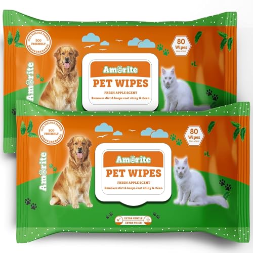 Anti-Bacterial 160 Count Pet Wipes with Fresh Apple Scent for Dog...