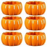 Reallnaive 6 Pcs Ceramic Pumpkin Bowls 14oz Fall-themed Orange Pumpkin Shaped Serving Bowls, 11 x 11 x 6cm with Realistic Texture for Thanksgiving, Halloween, Party Snacks, Soups, Dip