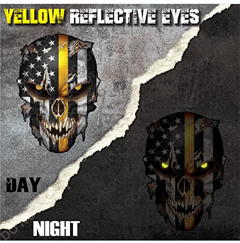 Image of Thin Yellow Line Skull Decal Sticker Bumper Graphic Emergency Dispatcher First Responder Tow Operator Honor - Made with Waterproof Ink - Safe for Vehicle Paint