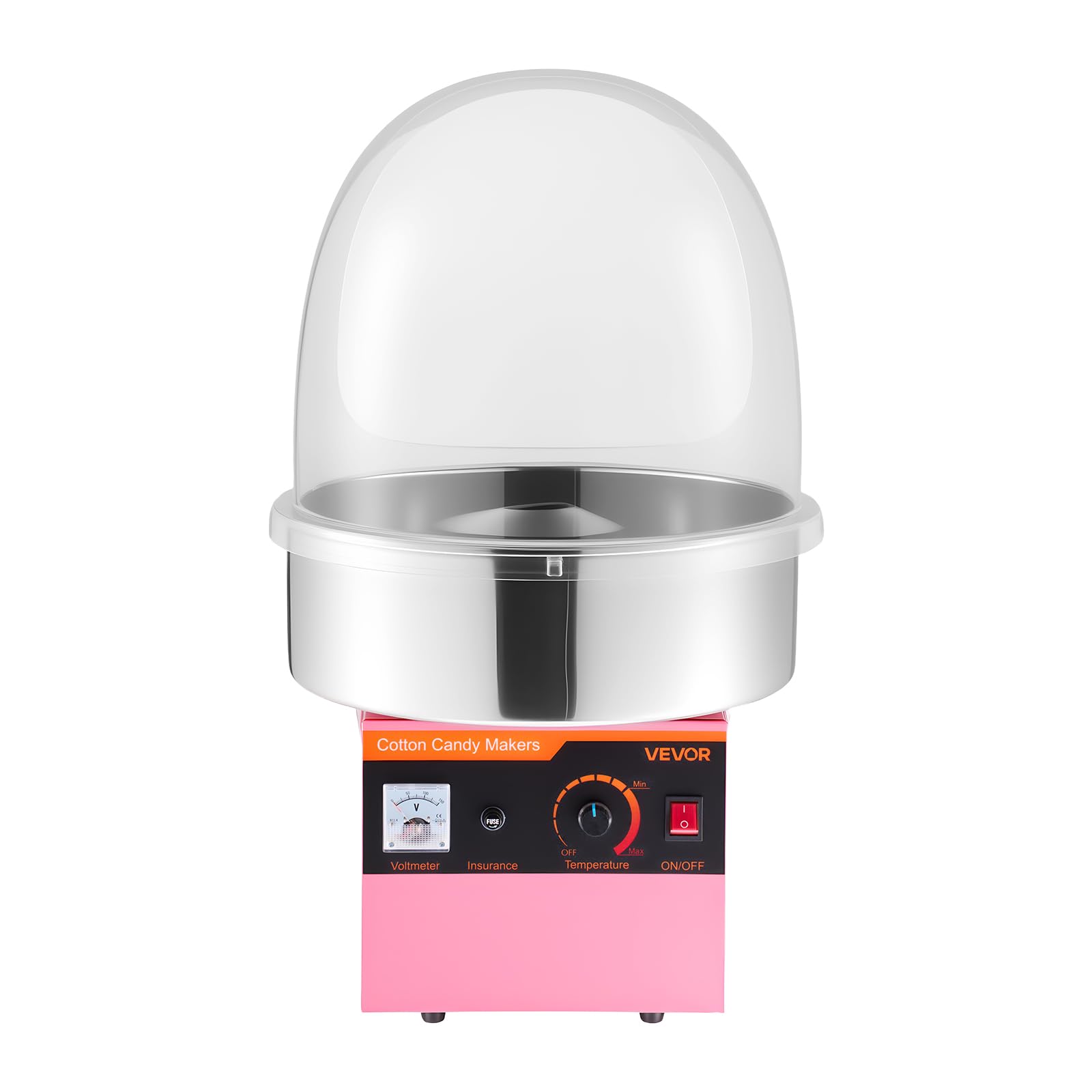 VEVOR Máquina Eléctrica de Algodón de Azúcar 1000 W, Máquina para Hacer Algodón de Azúcar con Tapa, Recipiente de Acero Inoxidable y Cuchara para Azúcar, para Carnavales, Cumpleaños, Fiestas, Rosa