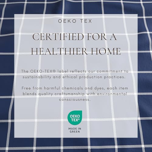 Image of Great Bay Home Flannel Sheet Set Full Size - 100% Turkish Cotton, Double-Brushed, Printed Bed Sheets - Ultra-Soft, Cozy, 4-Piece Bedding Set (Windowpane - Navy /White)