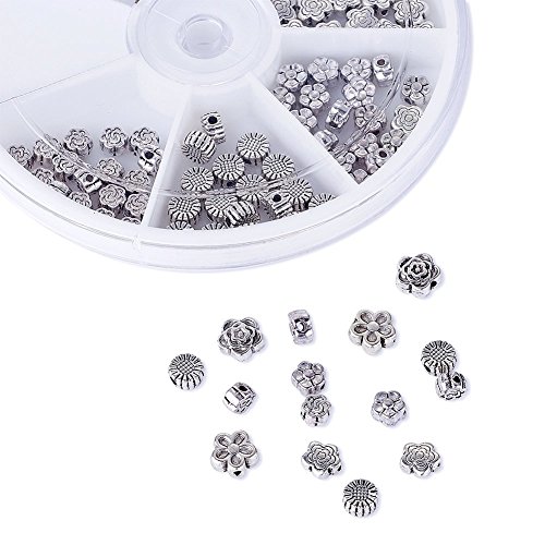 Pandahall 120pcs/box 6 Style Flower Tibetan Antique Silver Spacer Beads