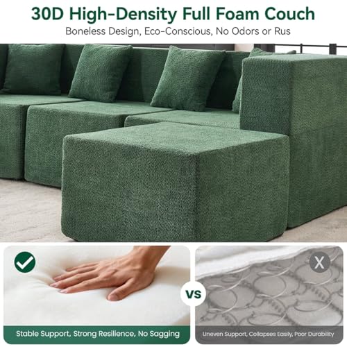 Image of MONVANE Modular Sectional Sofa, Oversized 8 Seat Convertible U Shaped Couch with Ottoman, Comfy Teddy Velvet Cloud Couch with Deep Seat, Sectional Couches for Living Room, No Assembly Required, Green