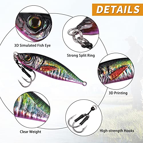 Slow Pitch Jigs Saltwater Fishing Lures Fishing Jigs 3D Colors Jigging Lures Glow Offshore Sinking Metal Jigs Saltwater Jigs With Butterfly Assist Hooks For Tuna Kingfish Saltwater Fishing #TOP1