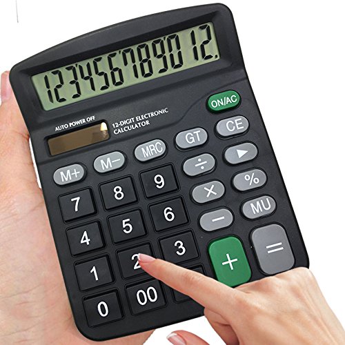 SourceTon 2 Packs of 12-Digit Standard Desktop Calculator, Basic Handheld Calculator with Large LCD Display and Large Buttons, Dual Powered Office Calculator, Black - Thumbnail 5