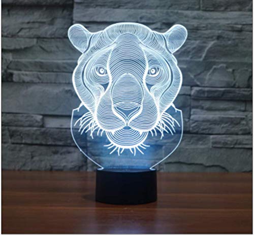 Lámpara de ilusión óptica 3D con león de 7 colores que cambian de acrílico, para escritorio, con cable USB para niños, dormitorio, regalo de cumpleaños
