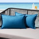MIULEE Outdoor Kissen Wetterfest Kissenbezug Wasserdichter Dekorative Kissenbezüge Leinen-Optik Sofakissen Dekokissen für Garten Sofa Couch Wohnzimmer Schlafzimmer 2er Set 40x60cm Navy Blau
