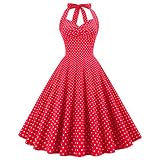 Robe de Cocktail Vintage années 50   À Pois   Style Rockabilly Audrey Hepburn   pour Femme, Rouge rétro, Taille M