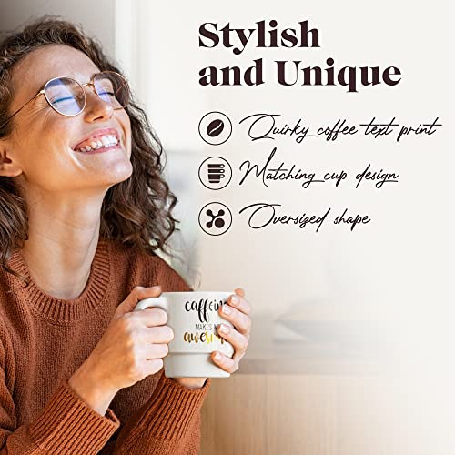 American Atelier Coffee Mug Set With Coffee Mug Rack | Coffee Mugs Set Of 4 | Stackable Coffee Mugs With Rack | Coffee Cup Set With Coffee Cup Rack | Coffee World Print | 14Oz Capacity #TOP2