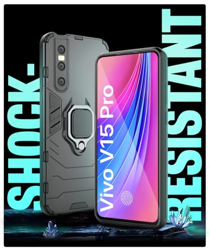 Image of WOW IMAGINE Shock Proof Back Case Mobile Cover for Vivo V15 Pro | Back Cover Case (Tough Armor | Hybrid PC + TPU | Ring Holder & in-Built Kickstand | Black)