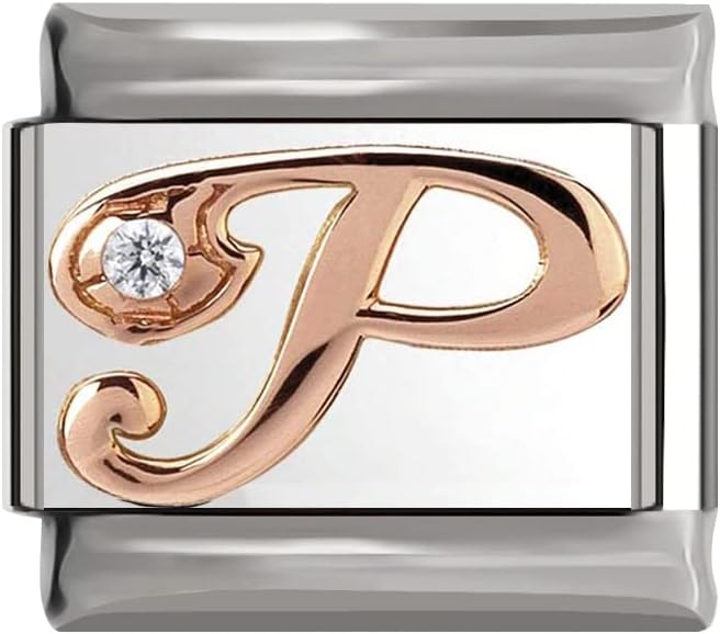 Rose Gold Letter A-Z Charm Link fits all 9mm Bracelet - UK stock (Letter P)