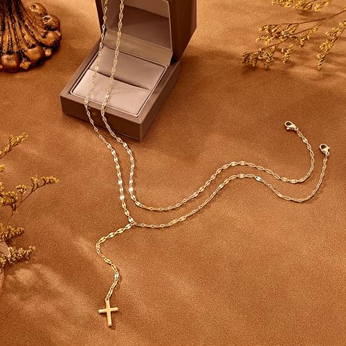 Image of CHESKY Long Necklaces for Women, 14k Gold Plated /Streling Silver Lariat Necklace Dainty Statement Prom Necklace Rosary Cross Sun Drop Pendant Dangle Necklace Gold Prom Jewelry for Women Gifts