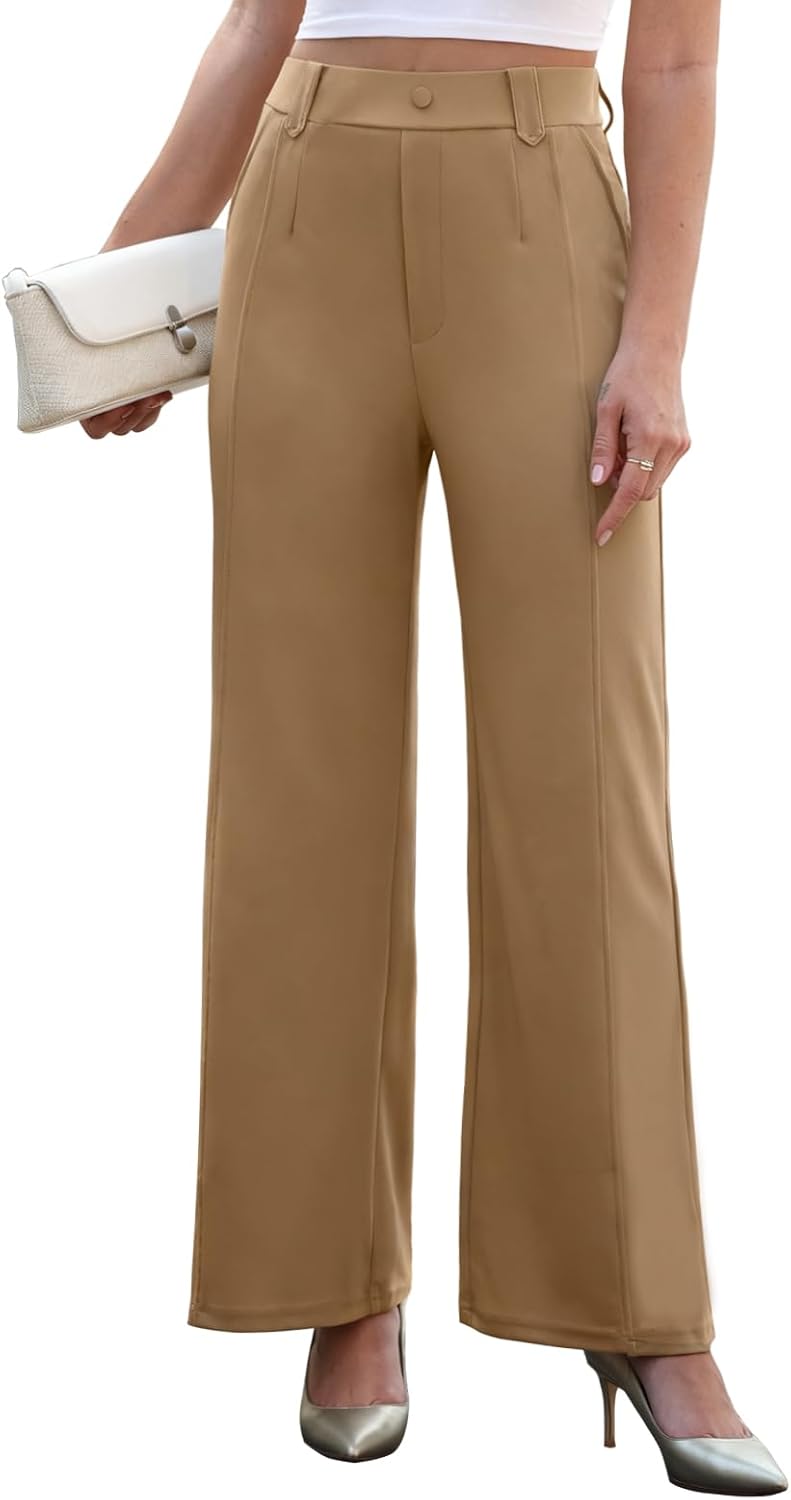 Agenlulu Women's Wide Leg Dress Pants High Waisted Strechy Straight Leg Pants Business Casual Pull On Office Work Slacks