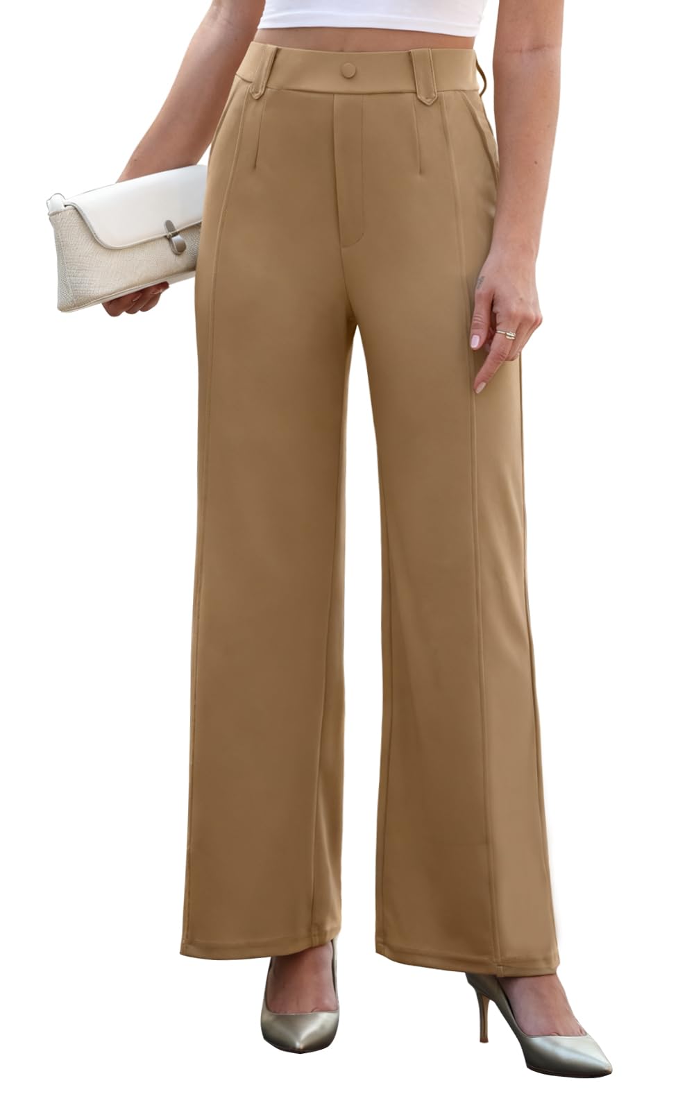 Agenlulu Women's Wide Leg Dress Pants High Waisted Strechy Straight Leg Pants Business Casual Pull On Office Work Slacks