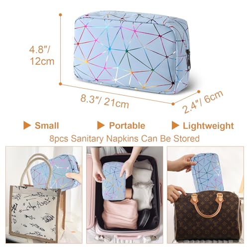 Image of Likesing Period Bag Pouch, Leather Tampon Holder for Purse-Colorful Blue | PU Period Pouches for Teen Girls, Women Portable Sanitary Napkin Storage Bag, Feminine Sanitary Bags Emergency Pad Pouch