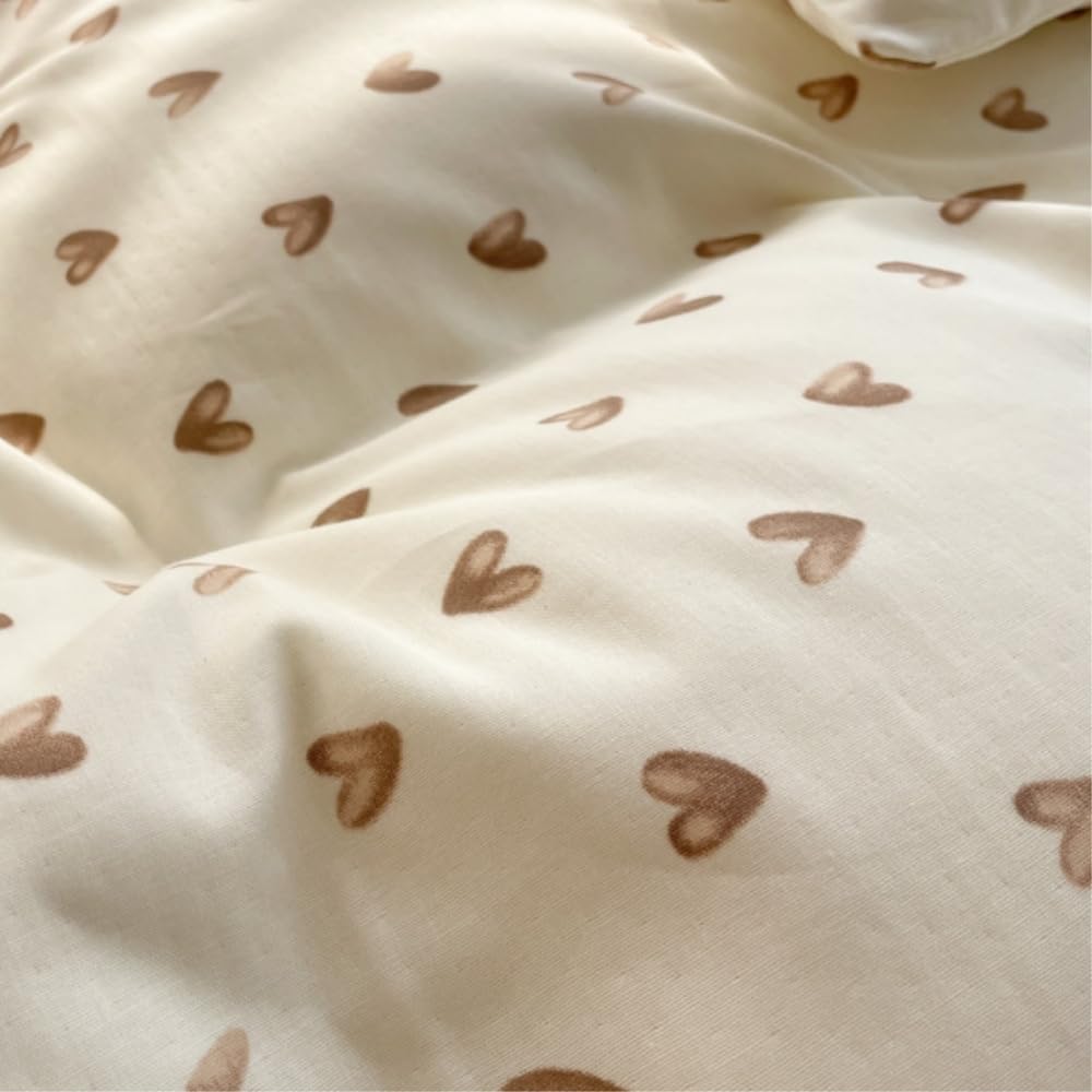 Michorinee Housse de Couette 220x240 Beige Motif Coeur Marron Adulte 2 Personnes Parure de Lit Microfibre Romantique Fille Sets de Housses de Couettes avec Fermeture Éclair et 2 Taies d'oreiller 65x65