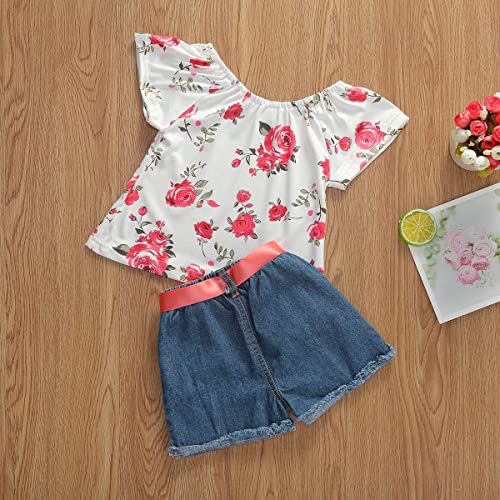 Bmnmsl Baby Toddler Girls Floral Short Sleeve Tops T-Shirt Vest & Denim Shorts Set Kids 1T 2T 3T 4T 5T Clothes Summer Outfits - Image 4