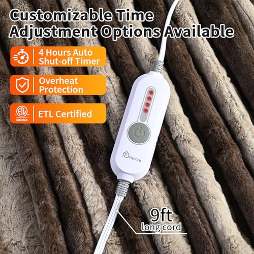Fantico Cobertor Aquecido, Pelúcia Sintética Para Aquecer Sherpa, Cobertor Elétrico Com 4 Níveis De