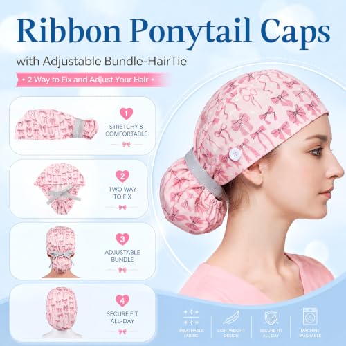 Image of Honoson 6 Pcs Scrub Caps Women with Buttons