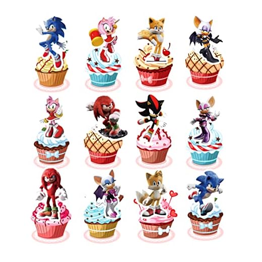 36PCS Sonic cupcake topper, Sonic cupcake birthday supplies And Sonic cupcake birthday decoration, suitable for boys and girls Sonic birthday party