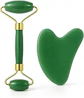 Kit Rolo de Jade + Gua Sha Natural | Massageador Facial e Corporal, Drenagem Linfática, Anti-Idade, Reduz Rugas, Inchaço e Olheiras, Relaxa Músculos, Spa Completo em Casa