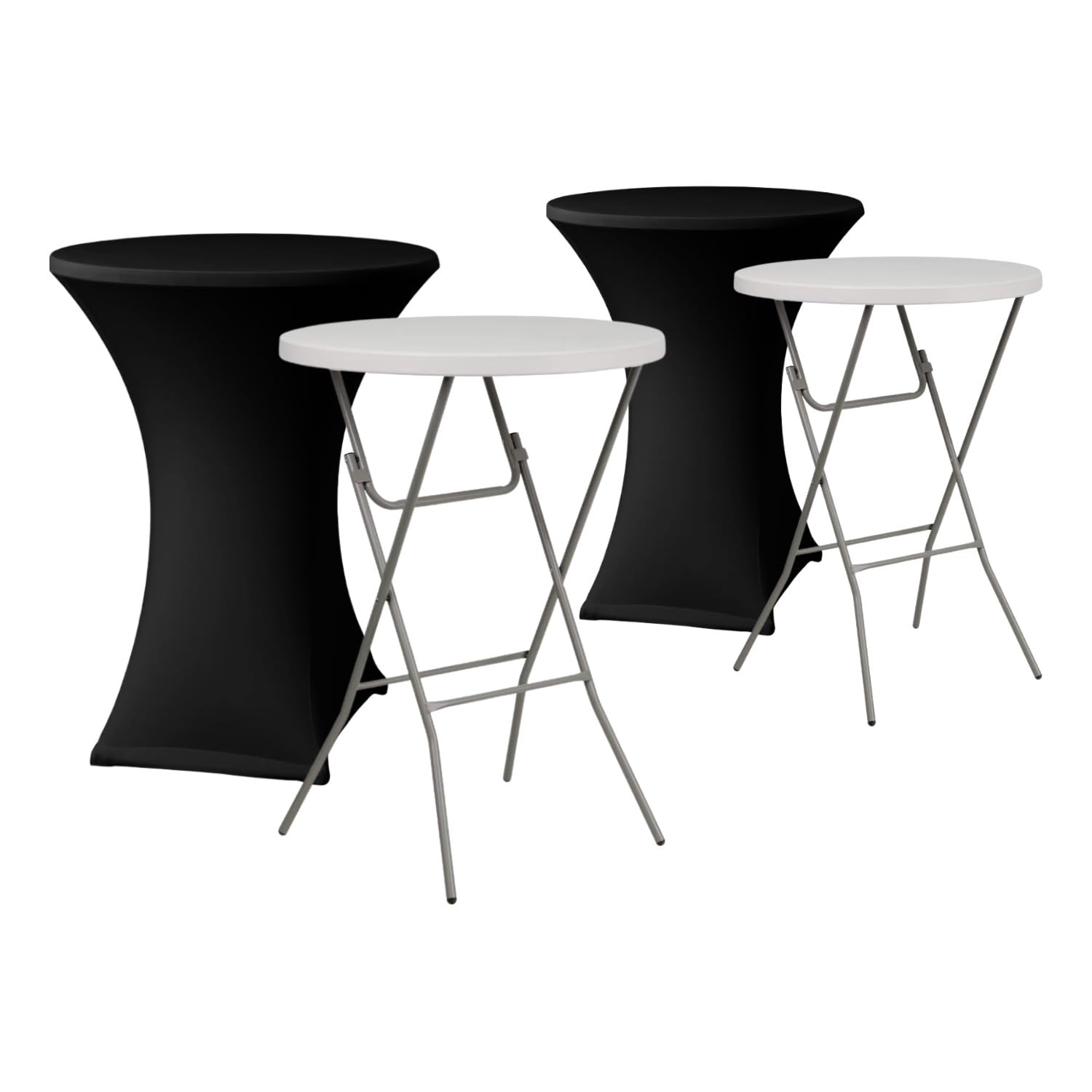 7H SEVEN HOUSE Set 2 Mesas Plegables Redondas Altas y 2 Fundas Protectoras 80x110cm Catering 7house
