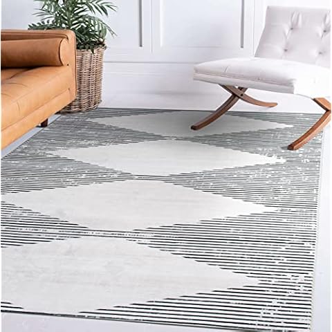 Rugshop Contemporary Geometric Stripes Machine Washable Stain Resistant Non-Shed Eco Friendly Non Slip Area Rug 7' 10" x 10' Gray Cover