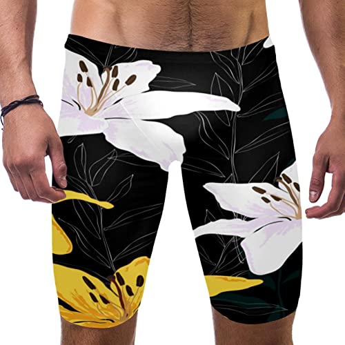 Jammers de natación negros con lirios para hombre bañador de entrenamiento secado rápido