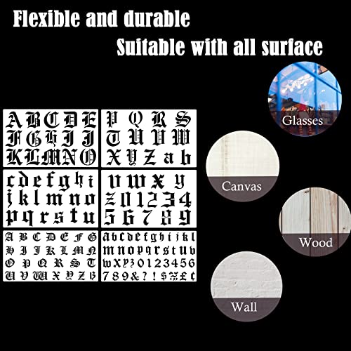 6 Pcs Old English Stencil 2 Inch Letters Number Template Reusable Gothic Calligraphy Stencils Letters for Painting Drawing Cutting Lettering on Wood Vinyl DIY Crafts Scrapbook (Old English)