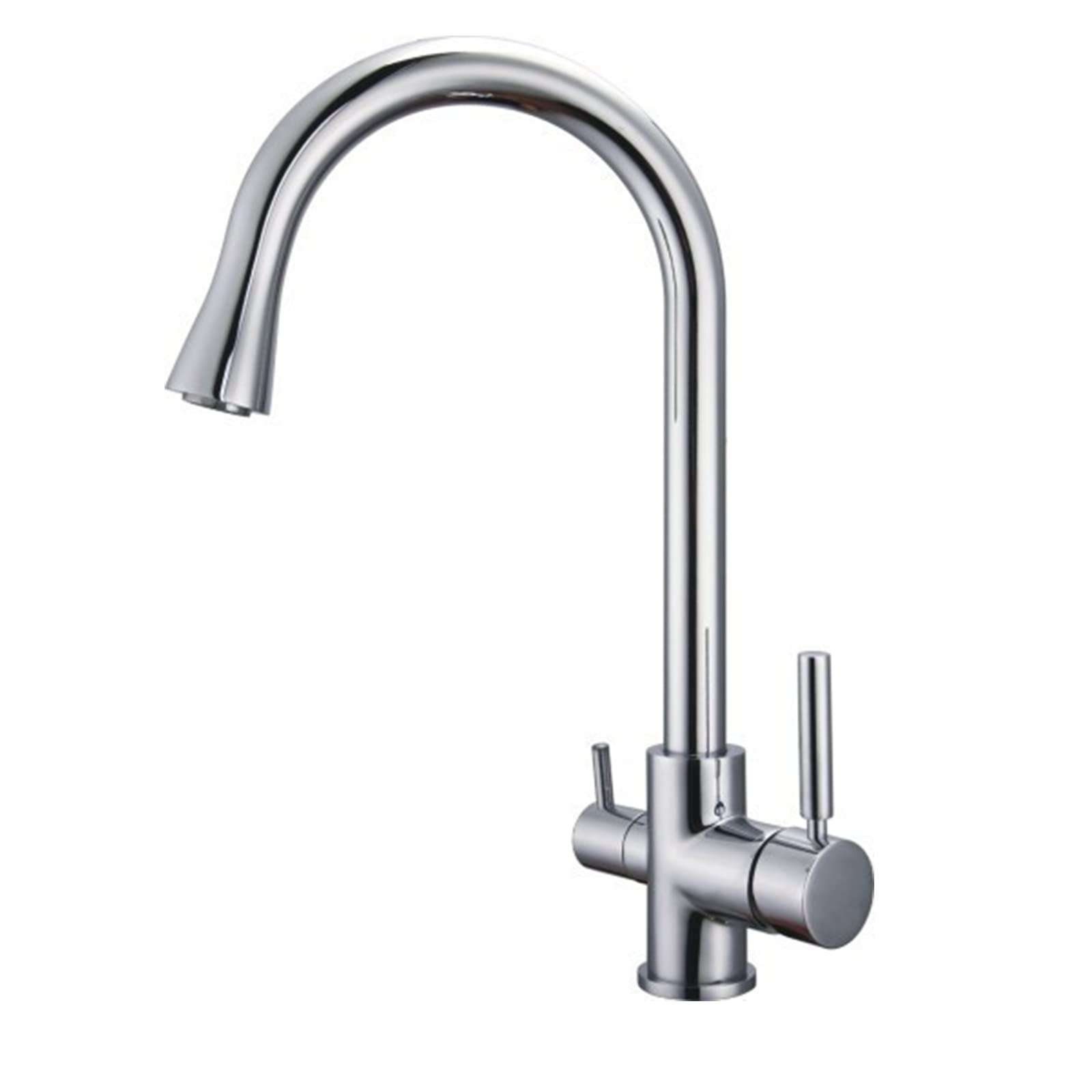 Robinet de cuisine à 1 trou mélangeur eau chaude froide, aérateur et bec arc élevé